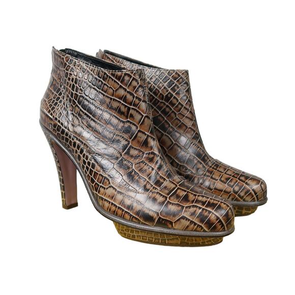 Herve Leger brown crocodile embossed leather heeled ankle boots 39 - Picture 1 of 9